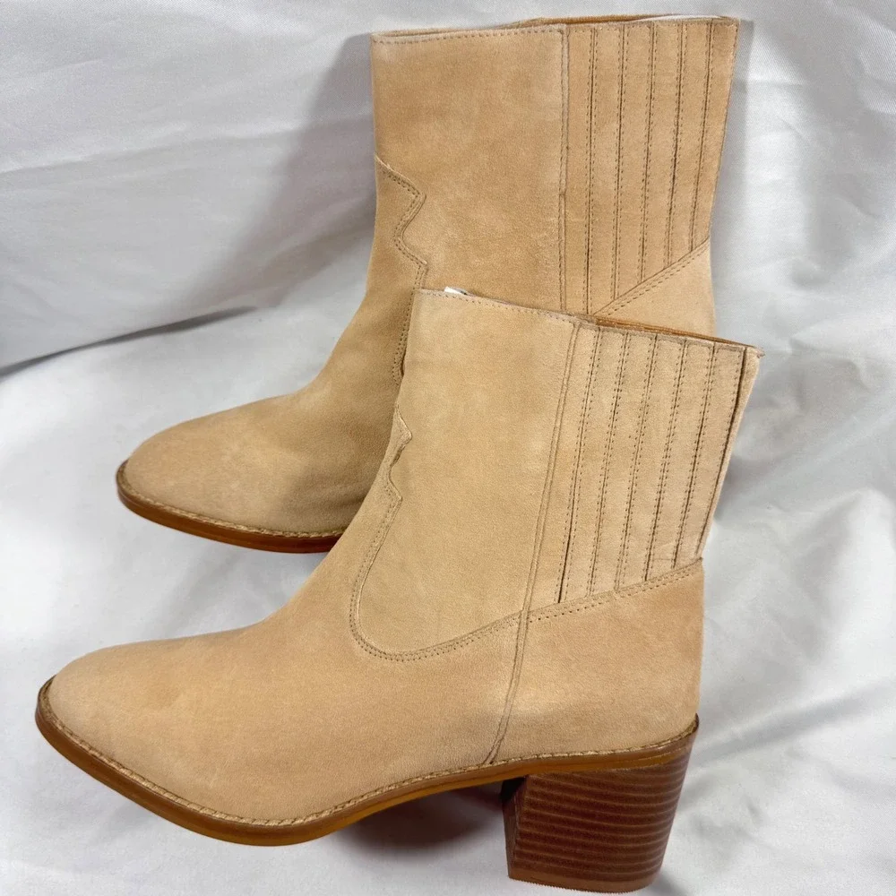 NEW 42 Gold Miley Natural Suede Western Ankle Booties Block‎ Heel Women's US 11